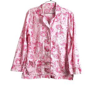 💥Lilly Pulitzer Pj Knit Long Sleeve Button-Up Pink And White Floral Top